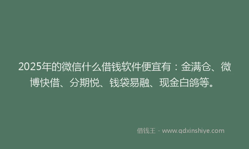 2025年的微信什么借钱软件便宜有：金满仓、微博快借、分期悦、钱袋易融、现金白鸽等。