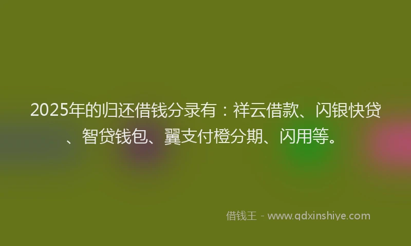 2025年的归还借钱分录有：祥云借款、闪银快贷、智贷钱包、翼支付橙分期、闪用等。
