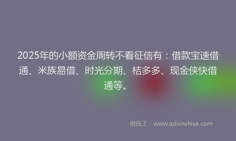 2025年的小额资金周转不看征信有：借款宝速借通、米族易借、时光分期、桔多多、现金侠快借通等。