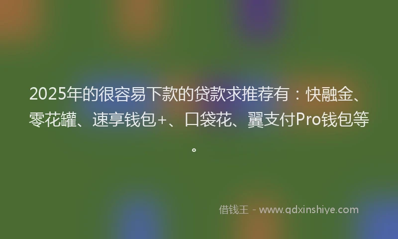 2025年的很容易下款的贷款求推荐有：快融金、零花罐、速享钱包+、口袋花、翼支付Pro钱包等。