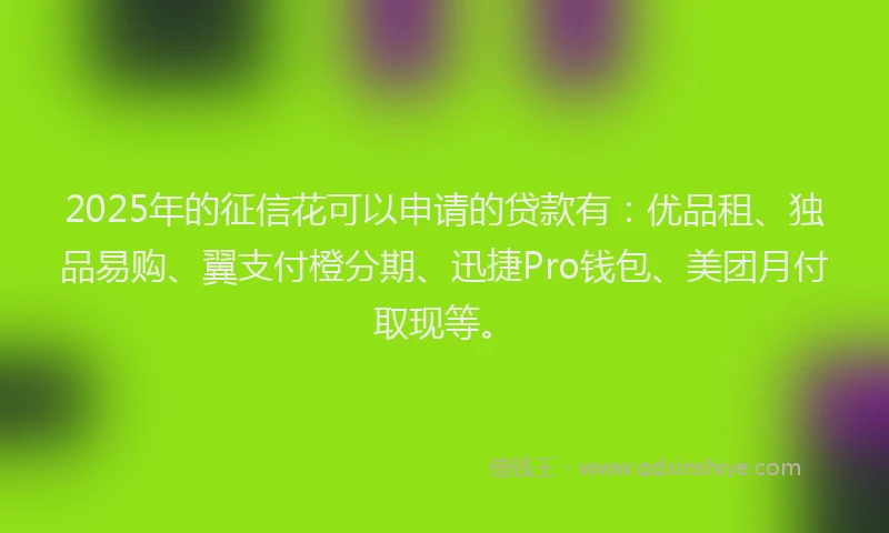 2025年的征信花可以申请的贷款有：优品租、独品易购、翼支付橙分期、迅捷Pro钱包、美团月付取现等。
