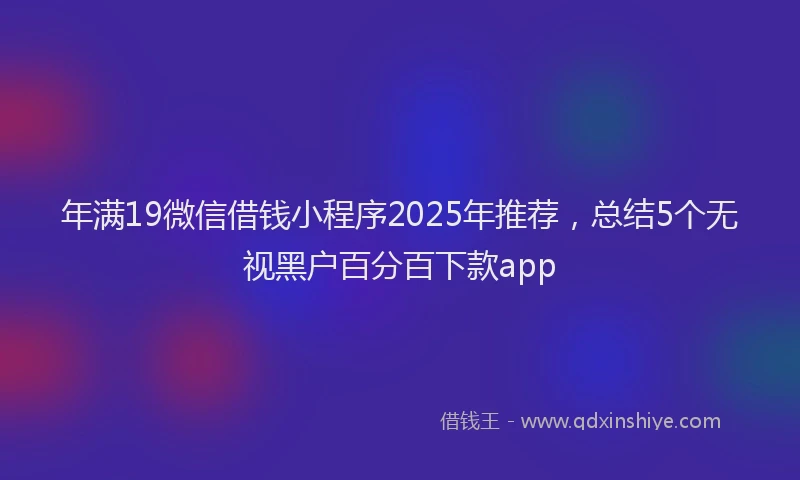 年满19微信借钱小程序2025年推荐，总结5个无视黑户百分百下款app