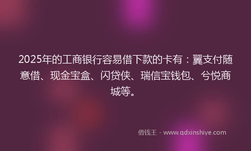 2025年的工商银行容易借下款的卡有：翼支付随意借、现金宝盒、闪贷侠、瑞信宝钱包、兮悦商城等。