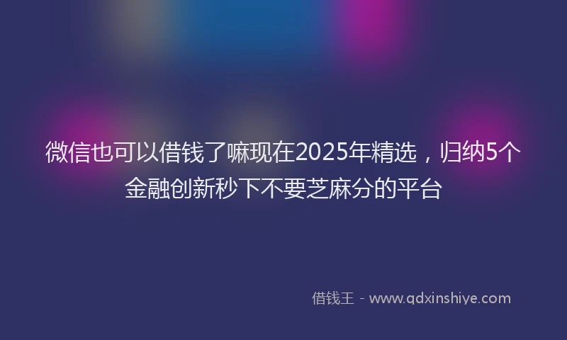 微信也可以借钱了嘛现在2025年精选，归纳5个金融创新秒下不要芝麻分的平台