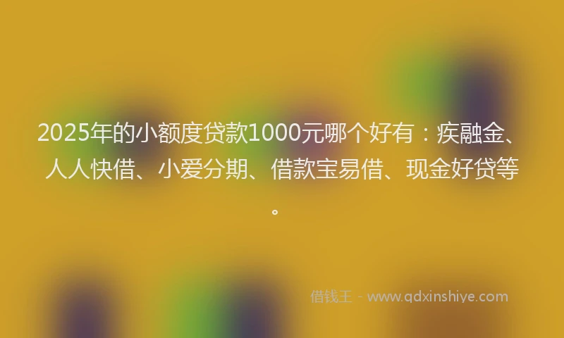 2025年的小额度贷款1000元哪个好有：疾融金、人人快借、小爱分期、借款宝易借、现金好贷等。