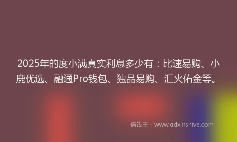 2025年的度小满真实利息多少有：比速易购、小鹿优选、融通Pro钱包、独品易购、汇火佑金等。