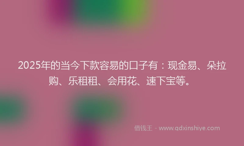 2025年的当今下款容易的口子有：现金易、朵拉购、乐租租、会用花、速下宝等。