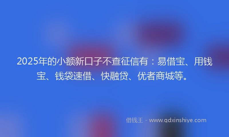 2025年的小额新口子不查征信有：易借宝、用钱宝、钱袋速借、快融贷、优者商城等。