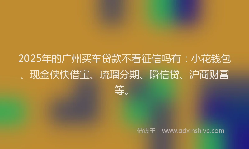 2025年的广州买车贷款不看征信吗有：小花钱包、现金侠快借宝、琉璃分期、瞬信贷、沪商财富等。