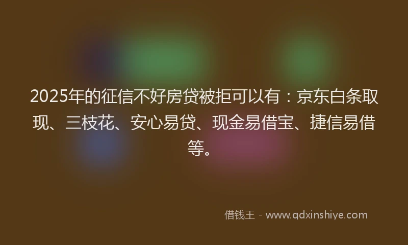 2025年的征信不好房贷被拒可以有：京东白条取现、三枝花、安心易贷、现金易借宝、捷信易借等。