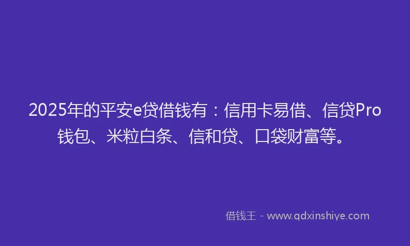 2025年的平安e贷借钱有：信用卡易借、信贷Pro钱包、米粒白条、信和贷、口袋财富等。