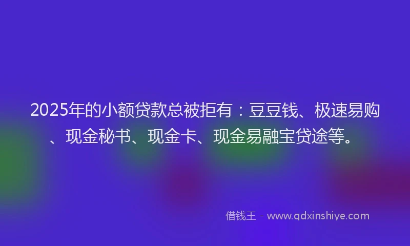 2025年的小额贷款总被拒有：豆豆钱、极速易购、现金秘书、现金卡、现金易融宝贷途等。
