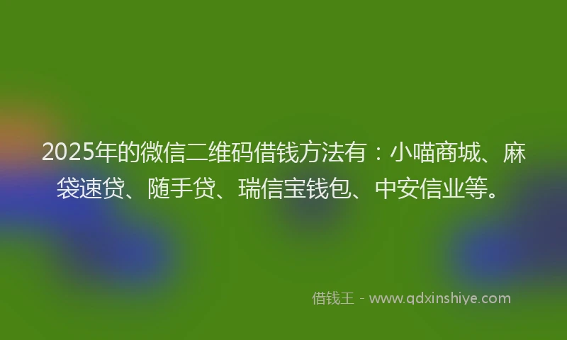 2025年的微信二维码借钱方法有：小喵商城、麻袋速贷、随手贷、瑞信宝钱包、中安信业等。