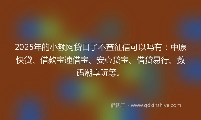 2025年的小额网贷口子不查征信可以吗有：中原快贷、借款宝速借宝、安心贷宝、借贷易行、数码潮享玩等。