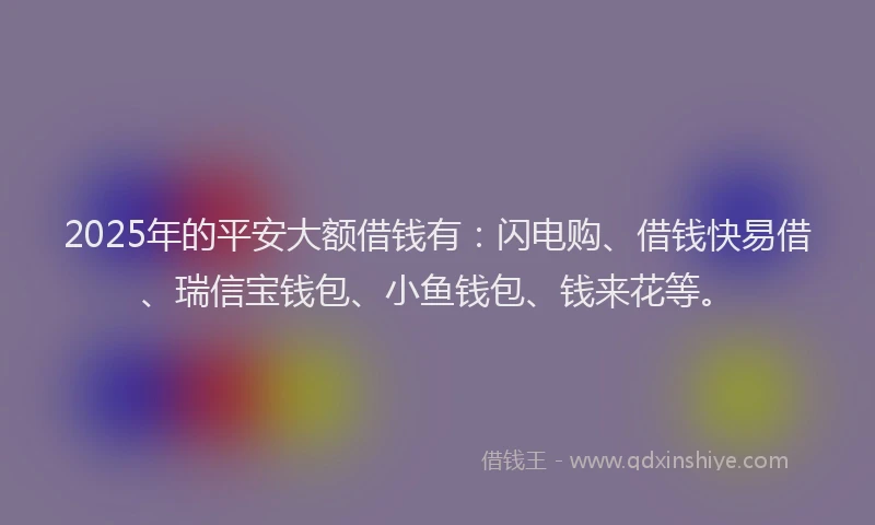 2025年的平安大额借钱有：闪电购、借钱快易借、瑞信宝钱包、小鱼钱包、钱来花等。