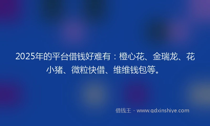2025年的平台借钱好难有：橙心花、金瑞龙、花小猪、微粒快借、维维钱包等。
