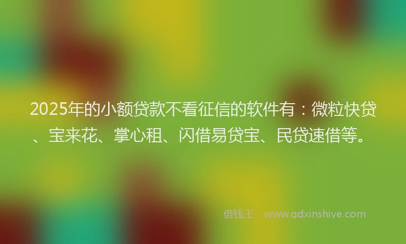 2025年的小额贷款不看征信的软件有：微粒快贷、宝来花、掌心租、闪借易贷宝、民贷速借等。