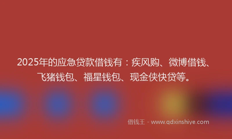 2025年的应急贷款借钱有：疾风购、微博借钱、飞猪钱包、福星钱包、现金侠快贷等。