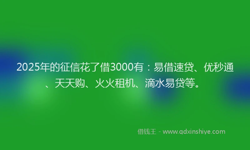 2025年的征信花了借3000有：易借速贷、优秒通、天天购、火火租机、滴水易贷等。