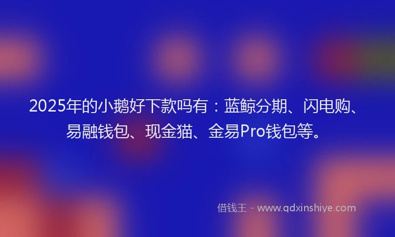 2025年的小鹅好下款吗有：蓝鲸分期、闪电购、易融钱包、现金猫、金易Pro钱包等。