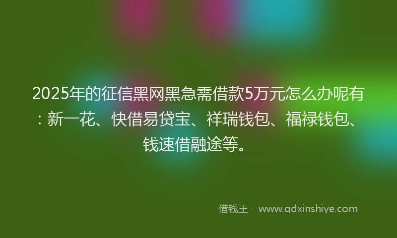 2025年的征信黑网黑急需借款5万元怎么办呢有：新一花、快借易贷宝、祥瑞钱包、福禄钱包、钱速借融途等。