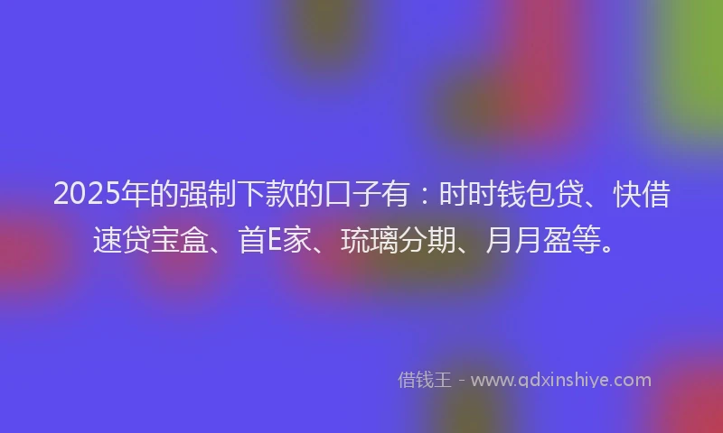 2025年的强制下款的口子有：时时钱包贷、快借速贷宝盒、首E家、琉璃分期、月月盈等。