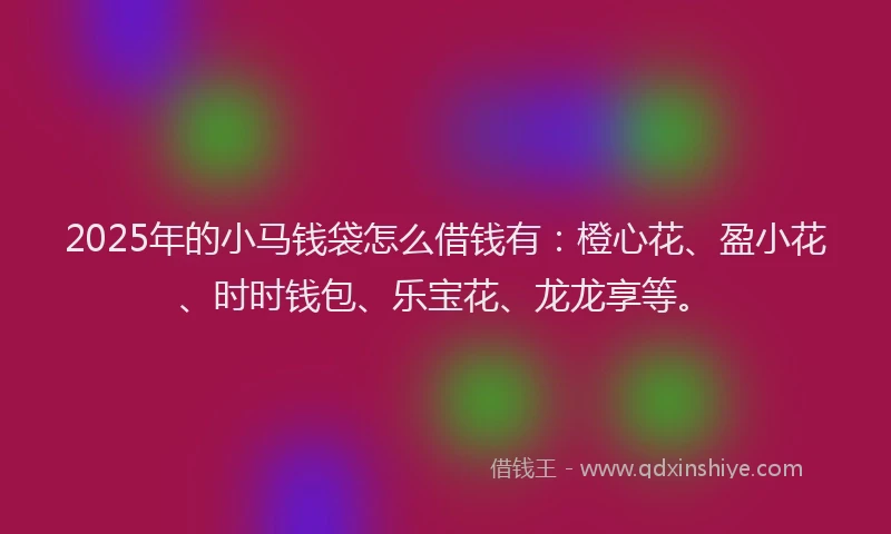2025年的小马钱袋怎么借钱有：橙心花、盈小花、时时钱包、乐宝花、龙龙享等。