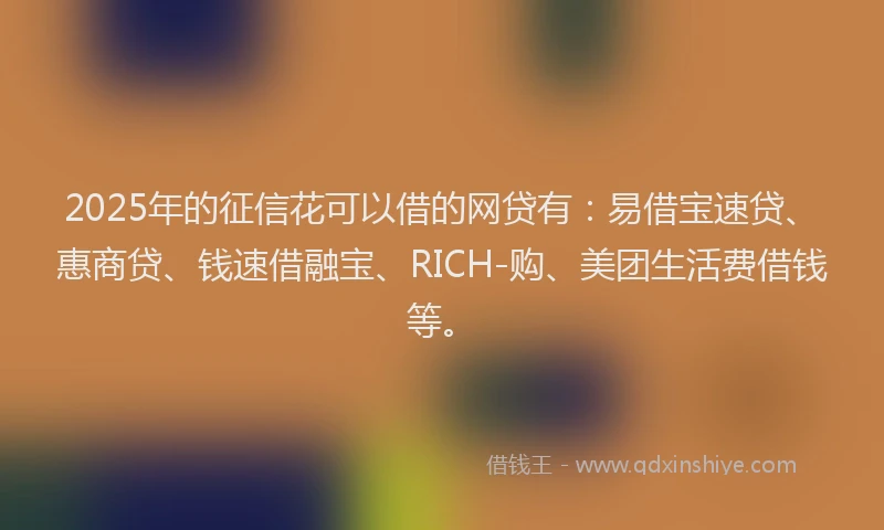 2025年的征信花可以借的网贷有：易借宝速贷、惠商贷、钱速借融宝、RICH-购、美团生活费借钱等。