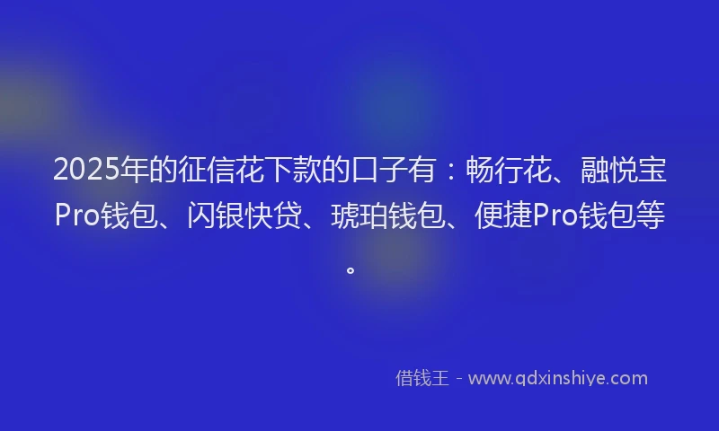 2025年的征信花下款的口子有：畅行花、融悦宝Pro钱包、闪银快贷、琥珀钱包、便捷Pro钱包等。