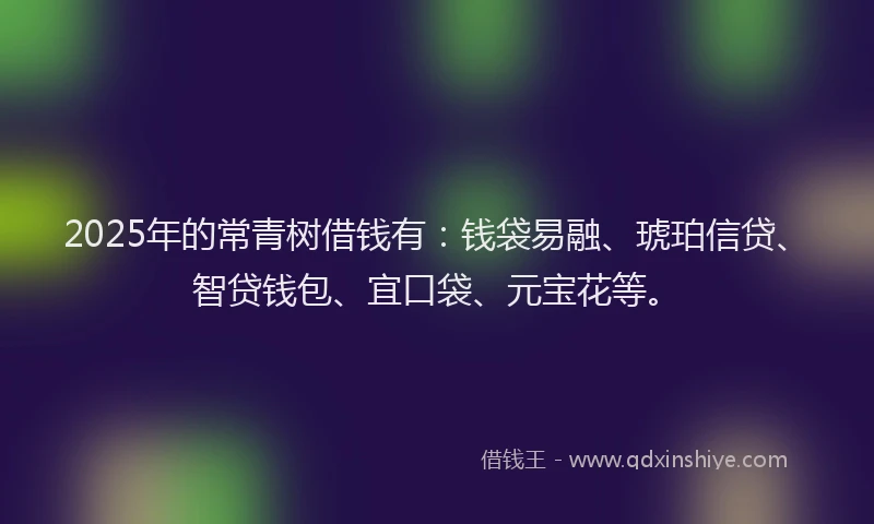 2025年的常青树借钱有：钱袋易融、琥珀信贷、智贷钱包、宜口袋、元宝花等。