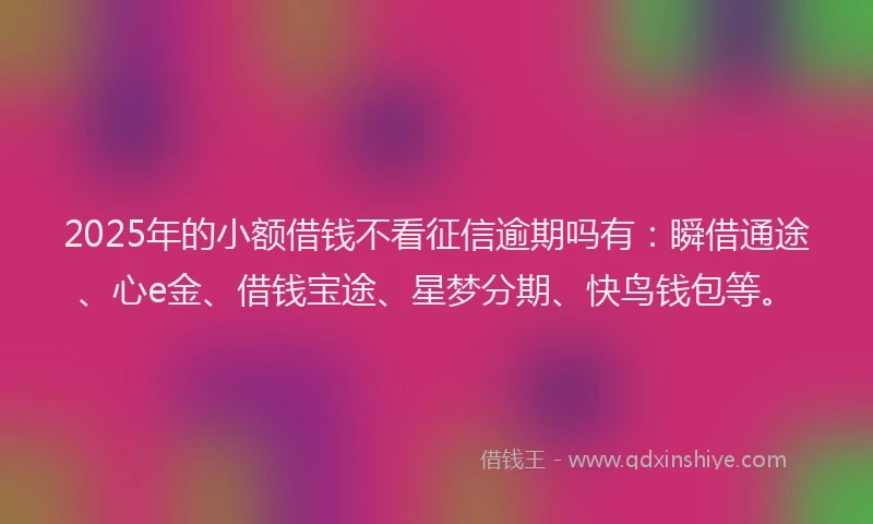 2025年的小额借钱不看征信逾期吗有：瞬借通途、心e金、借钱宝途、星梦分期、快鸟钱包等。