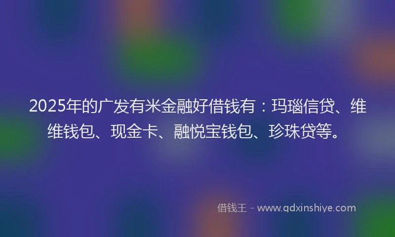 2025年的广发有米金融好借钱有：玛瑙信贷、维维钱包、现金卡、融悦宝钱包、珍珠贷等。