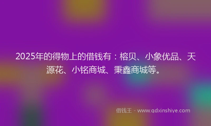 2025年的得物上的借钱有：榕贝、小象优品、天源花、小铭商城、秉鑫商城等。