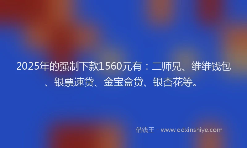 2025年的强制下款1560元有：二师兄、维维钱包、银票速贷、金宝盒贷、银杏花等。