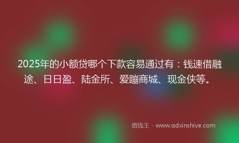 2025年的小额贷哪个下款容易通过有：钱速借融途、日日盈、陆金所、爱蹦商城、现金侠等。
