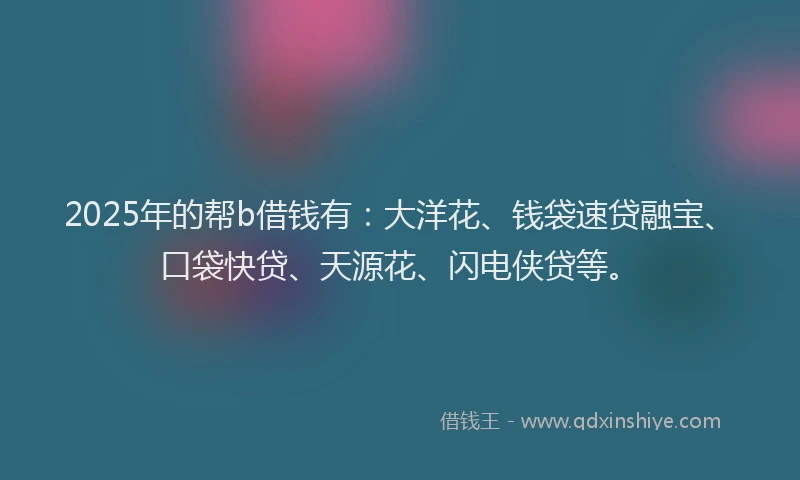 2025年的帮b借钱有：大洋花、钱袋速贷融宝、口袋快贷、天源花、闪电侠贷等。