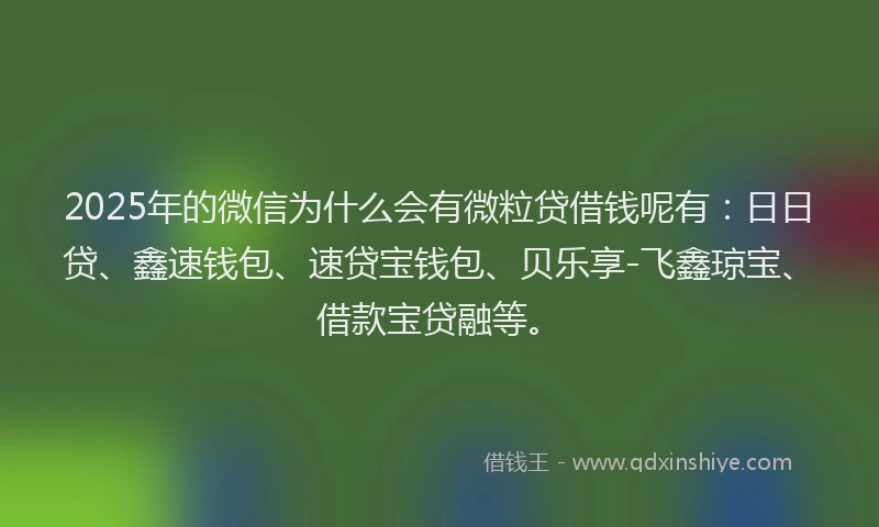 2025年的微信为什么会有微粒贷借钱呢有：日日贷、鑫速钱包、速贷宝钱包、贝乐享-飞鑫琼宝、借款宝贷融等。