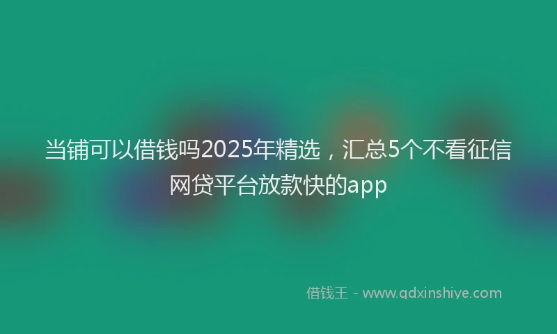 当铺可以借钱吗2025年精选，汇总5个不看征信网贷平台放款快的app