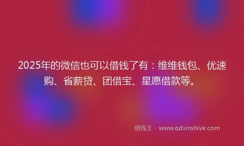 2025年的微信也可以借钱了有：维维钱包、优速购、省薪贷、团借宝、星愿借款等。