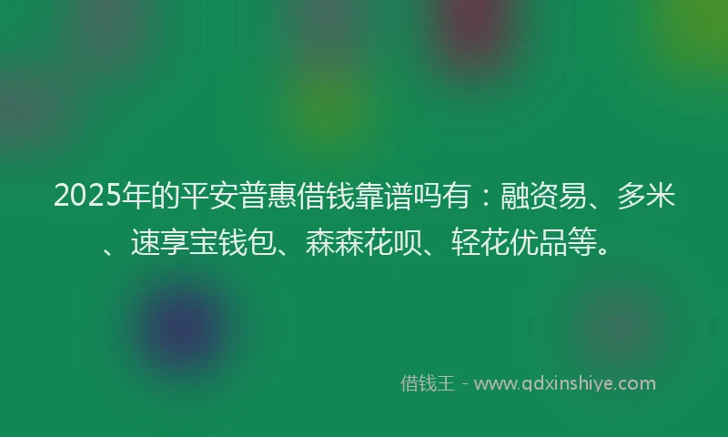 2025年的平安普惠借钱靠谱吗有：融资易、多米、速享宝钱包、森森花呗、轻花优品等。