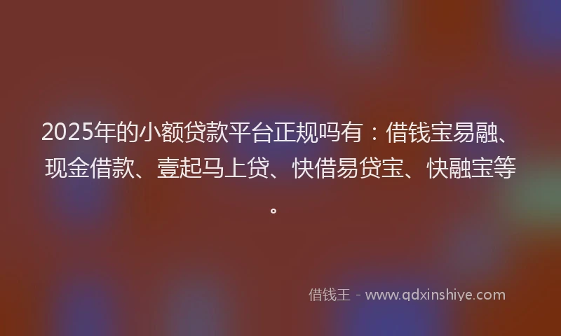 2025年的小额贷款平台正规吗有：借钱宝易融、现金借款、壹起马上贷、快借易贷宝、快融宝等。