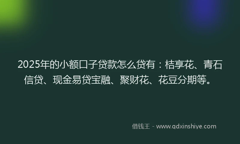 2025年的小额口子贷款怎么贷有：桔享花、青石信贷、现金易贷宝融、聚财花、花豆分期等。