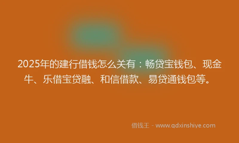 2025年的建行借钱怎么关有：畅贷宝钱包、现金牛、乐借宝贷融、和信借款、易贷通钱包等。