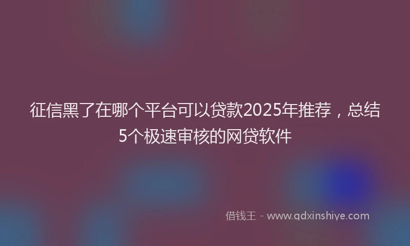 征信黑了在哪个平台可以贷款2025年推荐，总结5个极速审核的网贷软件
