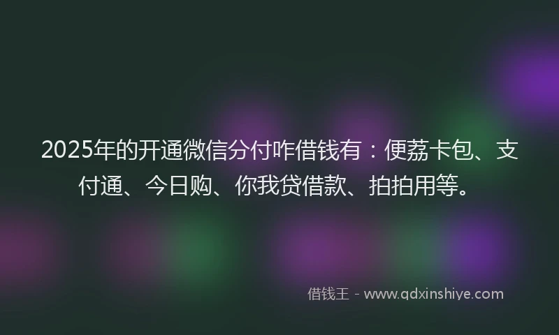 2025年的开通微信分付咋借钱有：便荔卡包、支付通、今日购、你我贷借款、拍拍用等。