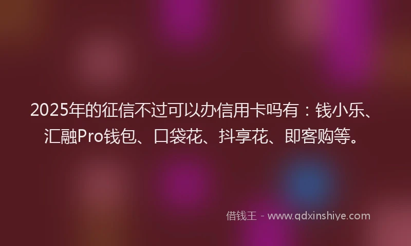 2025年的征信不过可以办信用卡吗有：钱小乐、汇融Pro钱包、口袋花、抖享花、即客购等。