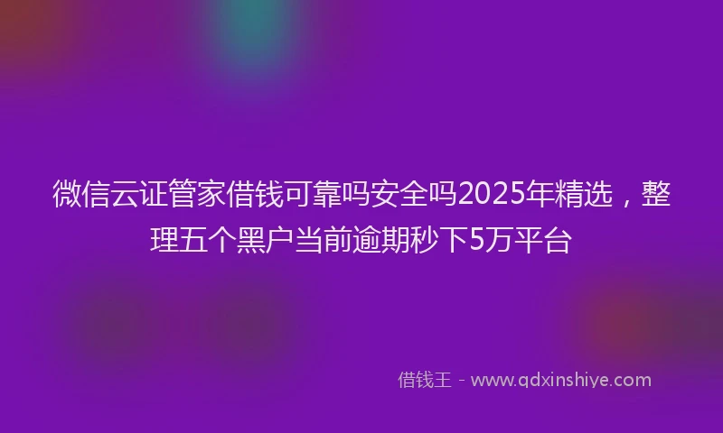 微信云证管家借钱可靠吗安全吗2025年精选，整理五个黑户当前逾期秒下5万平台