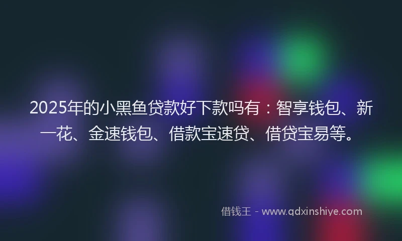 2025年的小黑鱼贷款好下款吗有：智享钱包、新一花、金速钱包、借款宝速贷、借贷宝易等。