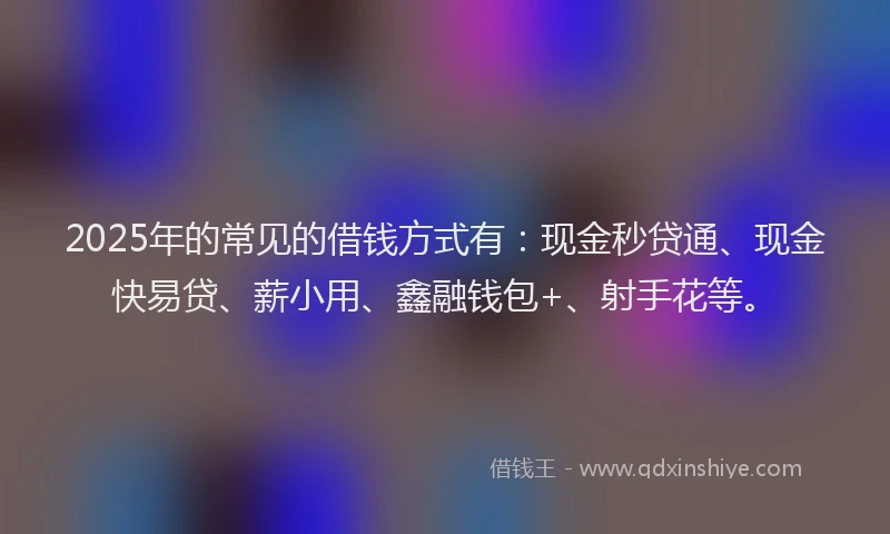 2025年的常见的借钱方式有：现金秒贷通、现金快易贷、薪小用、鑫融钱包+、射手花等。