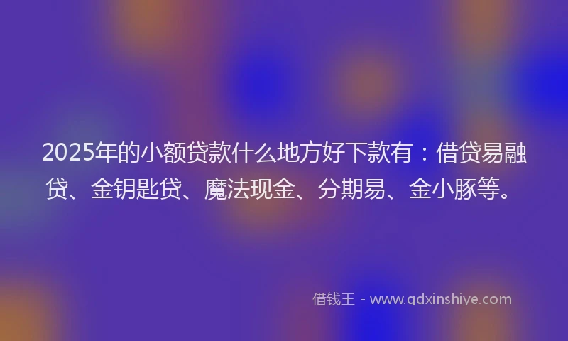 2025年的小额贷款什么地方好下款有：借贷易融贷、金钥匙贷、魔法现金、分期易、金小豚等。